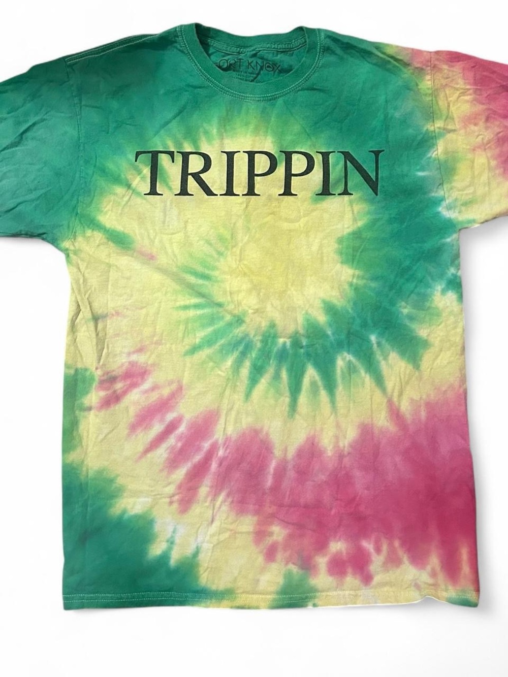 Tie-Dye 'TRIPPIN' Tee - green, yellow & red (rasta colored)